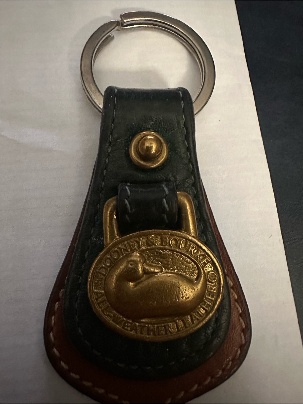 Dooney & Bourke Leather Key Fob with Brass Medallion - Green and Brown